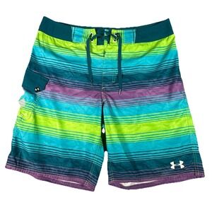 Under Armour Mens Board‎ Shorts Size 36 Drawstring Loose Neon Striped Heatgear